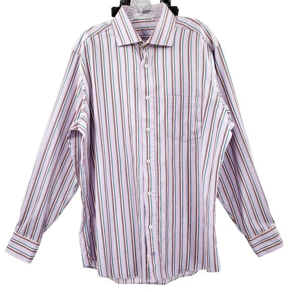 Bugatchi UOMO Classic Fit Purple Pinstripe Long Sleeve Button Up Shirt Men's XL - Picture 1 of 9